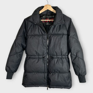 BERNARDO Love Heavy Puffer Jacket MEDIUM Cinched Waist Gray Herringbone